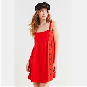 Urban Outfitters Red Lindsay Button-Down A-Line Mini Dress